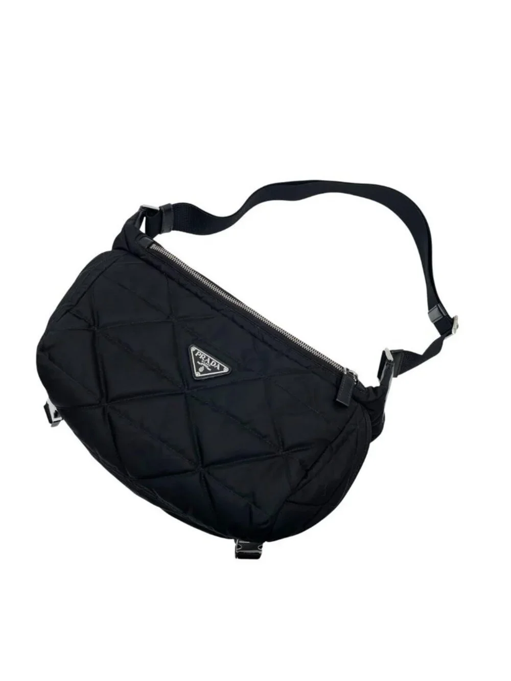 Prada Nylon Leather Padded Quilted Shoulder Bag Black